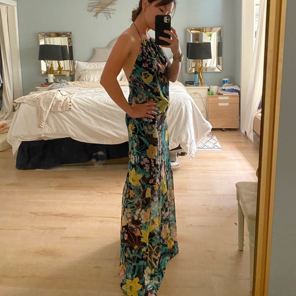 ZARA Floral floor length halter dress